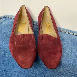 Salvatore Ferragamo burgundy suede loafer flat 9.5